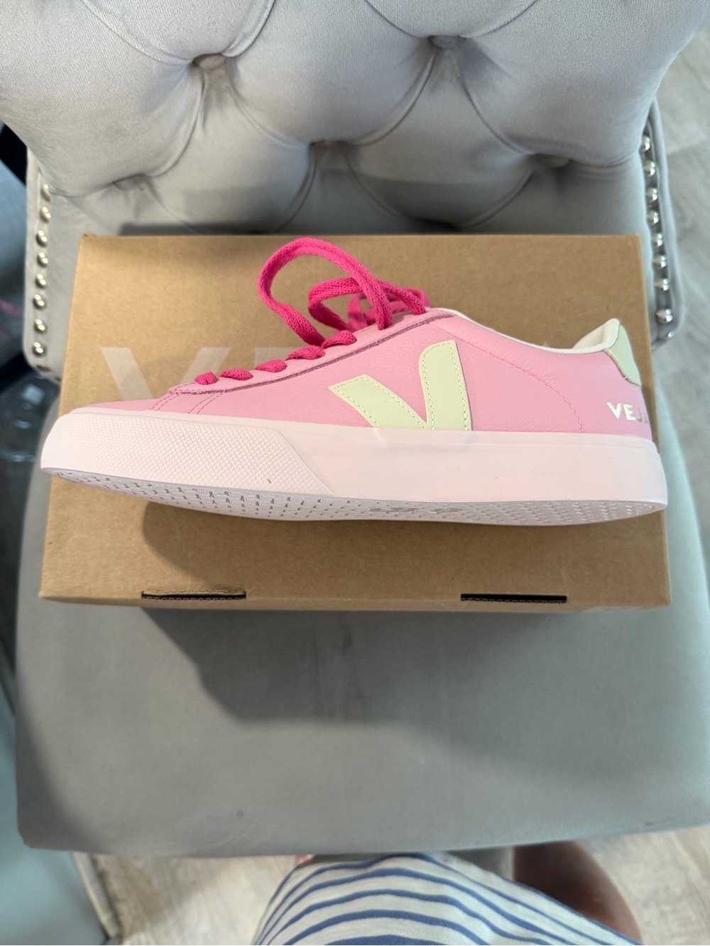 Veja Women's Pink Low-Top Sneakers with Hot Pink Laces - Picture 5 of 10